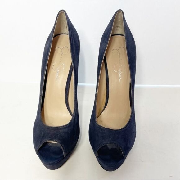 Jessica Simpson Steve Blue Velvet Peep Toe Heels Size 9 - Picture 3 of 8